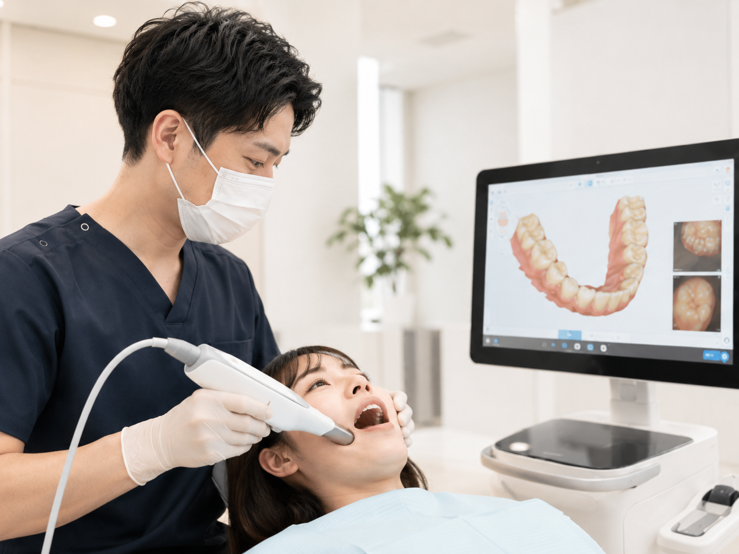 歯科医院でiTeroを使用して口腔内スキャンを行っている様子