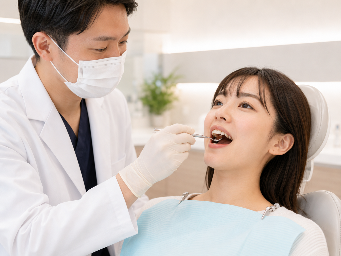 セラミック修復物の試適と噛み合わせを確認している様子